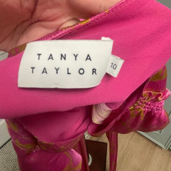 Tanya Taylor Paris Hammered Silk Dress Size 10 Wrap Flutter Sleeve Pink Ruffle - Picture 7 of 11